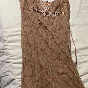 Elie Tahari Tan Floral Maxi Dress